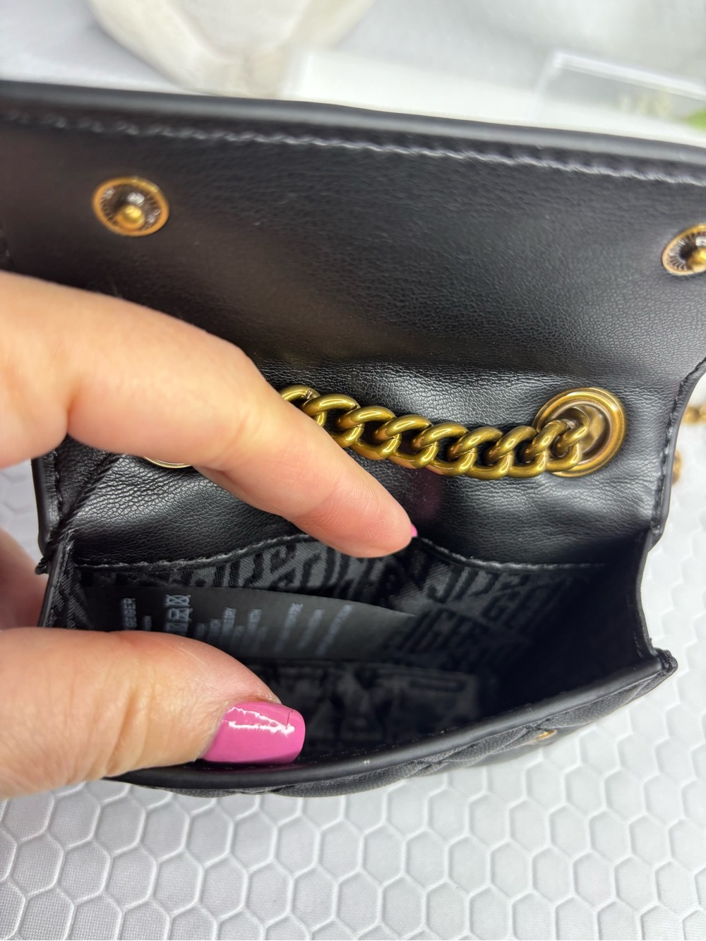 Kurt Geiger Quilted Black Mini Shoulder Bag with Gold Hardware - Picture 8 of 9